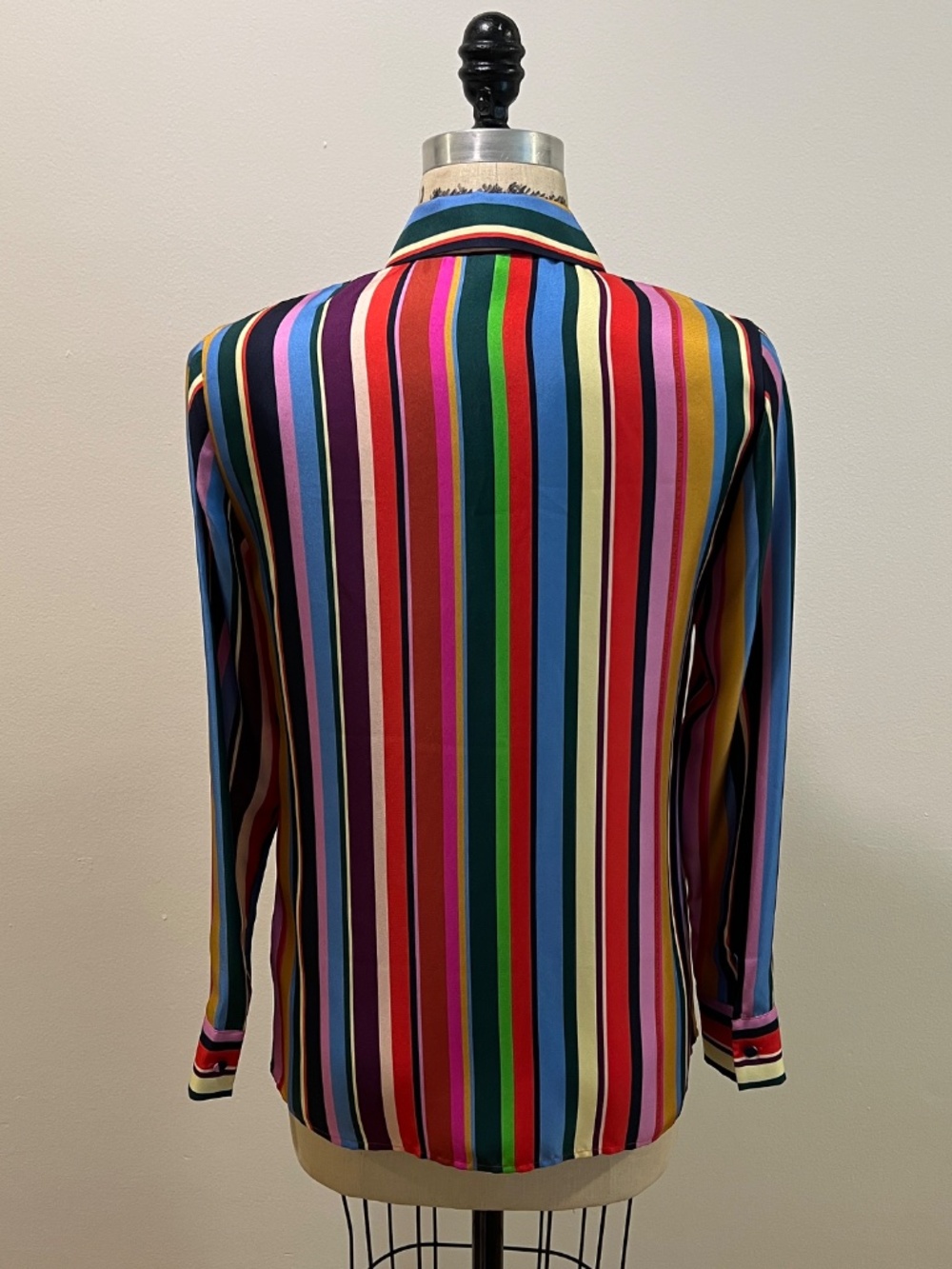 Women's Escada Silk Rainbow Striped Button-Up Blouse - Size 34 (XS/S) - Picture 3 of 13